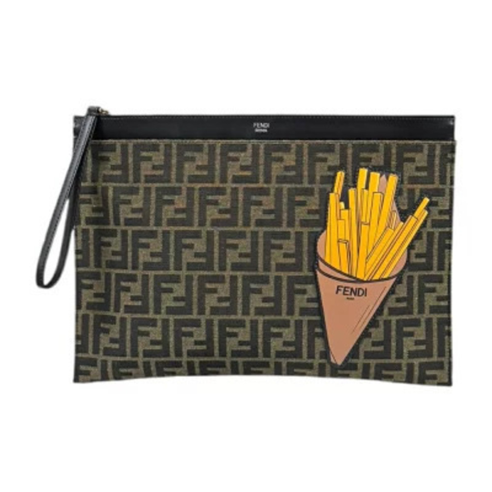 Fendi licious FF Flat Slim Zucca Clutch Bag Canvas Brown